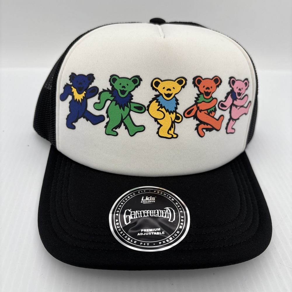 Grateful Dead Dancing Bears Snapback Hat Lids Exclusive Black White Trucker Mesh
